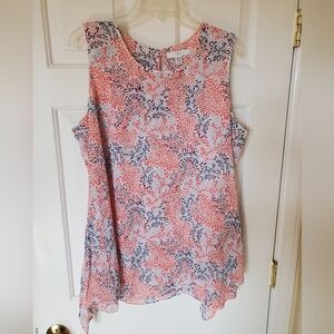 Fever XL Coral, Blue, White Flowy Sleeveless Top